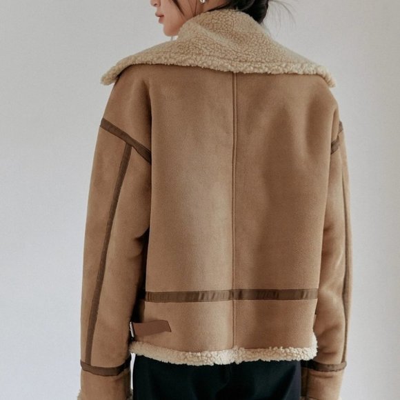 khaki zip up teddy lined coat casual streetwear fall winter - Picture 6 of 8